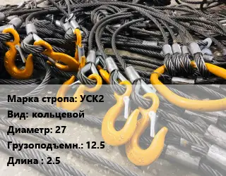 Строп канатный (чалка) УСК2 кольцевой D=27 Грузопод.:12.5 L=2.5